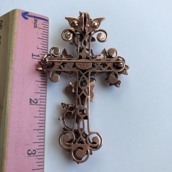 KIRKS FOLLY Mother Earth Pink Heaven Cross Pin Brooch Enhancer - Picture 8 of 9